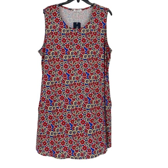 Simple Fun Women’s Size 2XL Multicolor Floral Red Sleeveless Pocket Dress NWT - Picture 1 of 11